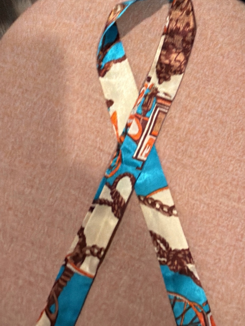 Silk Twilly Ribbon in Turquoise and Cream - Fashion Accessory